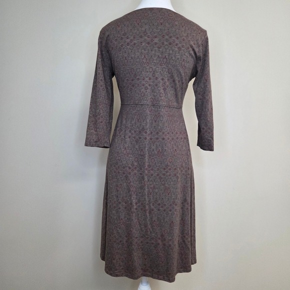 Toad&Co Womens Small Brown Geometric Print V-Neck Empire Waist A-Line Dress - Picture 3 of 5